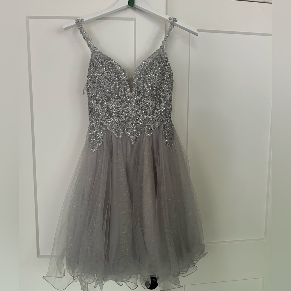Elegant Gray Beaded Dress